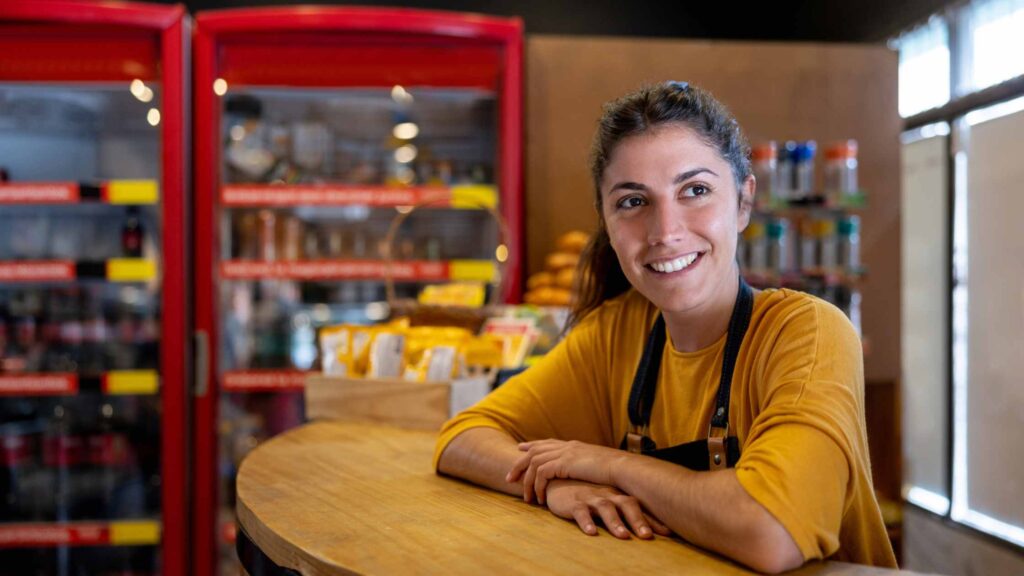 young woman working on a weekend as self-employed